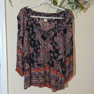 Billabong Boho Paisley Gauzy Long Sleeve Blouse Size Large